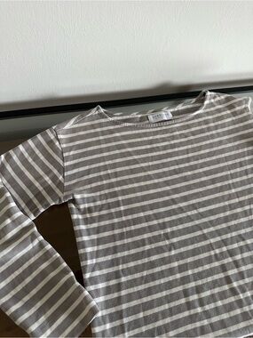 Everlane Gray Striped 100% Cotton Long Sleeve Shirt Top Size S